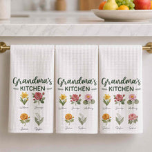 Load image into Gallery viewer, Personalized Kitchen Towel with Birth Month Flowers Gift for Grandma