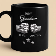 Load image into Gallery viewer, Personalized Black Mug with Fist Bump Design for Grandson