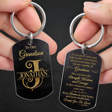 Load image into Gallery viewer, Personalized Stainless Steel Keychain for Grandson with Initial Monogram