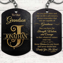 Load image into Gallery viewer, Personalized Stainless Steel Keychain for Grandson with Initial Monogram