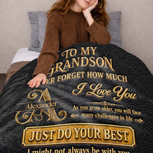 Load image into Gallery viewer, Personalized Leather Texture Blanket Custom Name Gift for Grandson