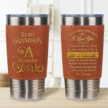 Load image into Gallery viewer, Personalized Leather Tumbler Custom Name Gift for Grandson