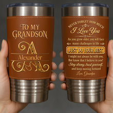 Load image into Gallery viewer, Personalized Leather Tumbler Custom Name Gift for Grandson
