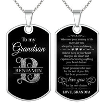 Load image into Gallery viewer, Custom Name Silver Dog Tag Necklace Personalized for Grandson