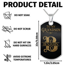 Load image into Gallery viewer, Custom Gold Letter Dog Tag Necklace Personalized for Grandson
