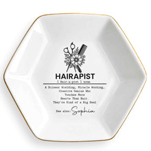 Load image into Gallery viewer, Personalized Hexagonal Ceramic Jewelry Dish Custom Name Gift for Hairstylist