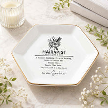 Load image into Gallery viewer, Personalized Hexagonal Ceramic Jewelry Dish Custom Name Gift for Hairstylist