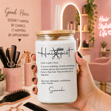 Load image into Gallery viewer, Personalized Clear Glass Can with Lid for Hairstylist Gift