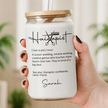 Load image into Gallery viewer, Personalized Clear Glass Can with Lid for Hairstylist Gift