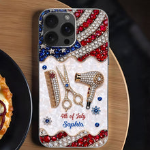 Load image into Gallery viewer, Personalized 4th of July Clear Phone Case with American Flag for Hair Stylist