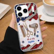 Load image into Gallery viewer, Personalized 4th of July Clear Phone Case with American Flag for Hair Stylist
