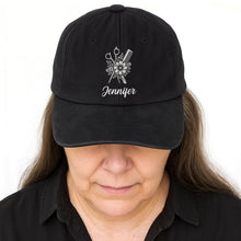 Load image into Gallery viewer, Personalized Washed Denim Cap Flower Scissors Gift for Hairstylist