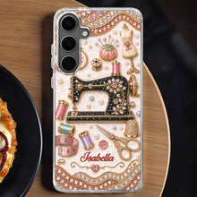 Load image into Gallery viewer, Personalized Clear Phone Case with 3D Rhinestone Sewing Design for Mom, Grandma, Craft Lovers
