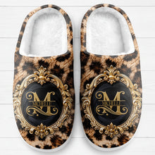 Load image into Gallery viewer, Personalized Plush Slippers Custom Golden Alphabet Art Gift for Her