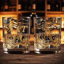 Load image into Gallery viewer, Personalized Whiskey Glass Custom Initial American Flag Gift for Dad