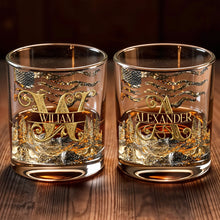Load image into Gallery viewer, Personalized Whiskey Glass Custom Initial American Flag Gift for Dad