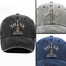 Load image into Gallery viewer, Personalized Washed Denim Cap Custom Chess Design Gift for Dad