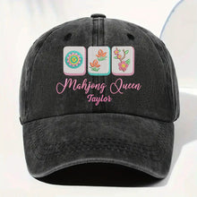 Load image into Gallery viewer, Personalized Floral Mahjong Queen Washed Denim Cap for Her