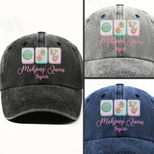 Load image into Gallery viewer, Personalized Floral Mahjong Queen Washed Denim Cap for Her