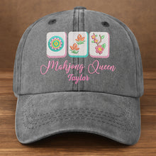 Load image into Gallery viewer, Personalized Floral Mahjong Queen Washed Denim Cap for Her