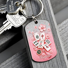 Load image into Gallery viewer, Personalized Cherry Blossom Mahjong Keychain Custom Engraving Gift