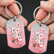 Load image into Gallery viewer, Personalized Cherry Blossom Mahjong Keychain Custom Engraving Gift