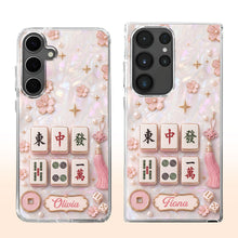 Load image into Gallery viewer, Personalized Clear Phone Case with Cherry Blossoms for Mahjong Lovers