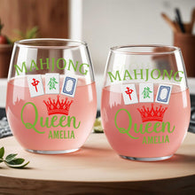 Load image into Gallery viewer, Personalized Stemless Wine Glass Custom Name Mahjong Queen Gift
