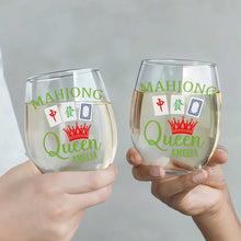 Load image into Gallery viewer, Personalized Stemless Wine Glass Custom Name Mahjong Queen Gift