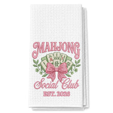 Load image into Gallery viewer, Personalized Mahjong Kitchen Towel with Pink Bow for Mom
