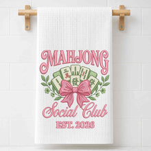 Load image into Gallery viewer, Personalized Mahjong Kitchen Towel with Pink Bow for Mom