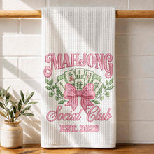 Load image into Gallery viewer, Personalized Mahjong Kitchen Towel with Pink Bow for Mom