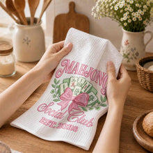 Load image into Gallery viewer, Personalized Mahjong Kitchen Towel with Pink Bow for Mom