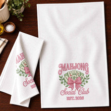 Load image into Gallery viewer, Personalized Mahjong Kitchen Towel with Pink Bow for Mom
