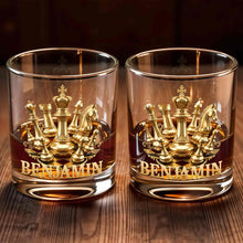 Load image into Gallery viewer, Personalized Gold Chess Design Whiskey Glass Custom Name Gift for Dad