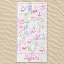 Load image into Gallery viewer, Personalized Mahjong Themed Beach Towel Custom Name Gift for Beach Lovers