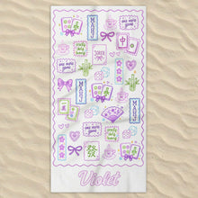 Load image into Gallery viewer, Personalized Mahjong Themed Beach Towel Custom Name Gift for Beach Lovers