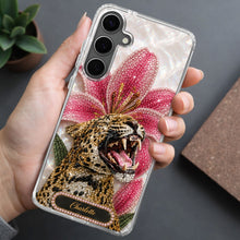 Load image into Gallery viewer, Personalized Clear Phone Case Leopard Lily Flower Custom Name Gift for Her
