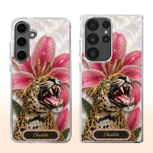 Load image into Gallery viewer, Personalized Clear Phone Case Leopard Lily Flower Custom Name Gift for Her
