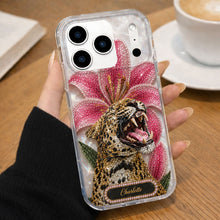 Load image into Gallery viewer, Personalized Clear Phone Case Leopard Lily Flower Custom Name Gift for Her