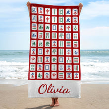 Load image into Gallery viewer, Personalized Microfiber Beach Towel Custom Name Mahjong Design