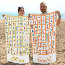 Load image into Gallery viewer, Personalized Microfiber Beach Towel Custom Name Mahjong Design