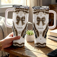 Load image into Gallery viewer, Personalized Leopard Bow 40oz Tumbler with Straw Gift for Her