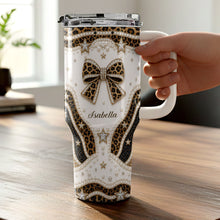 Load image into Gallery viewer, Personalized Leopard Bow 40oz Tumbler with Straw Gift for Her