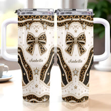 Load image into Gallery viewer, Personalized Leopard Bow 40oz Tumbler with Straw Gift for Her