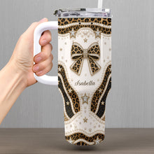 Load image into Gallery viewer, Personalized Leopard Bow 40oz Tumbler with Straw Gift for Her