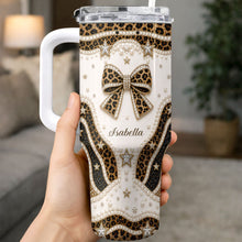 Load image into Gallery viewer, Personalized Leopard Bow 40oz Tumbler with Straw Gift for Her