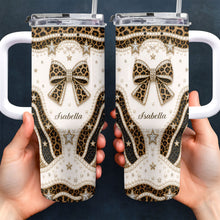 Load image into Gallery viewer, Personalized Leopard Bow 40oz Tumbler with Straw Gift for Her