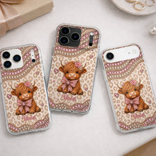 Load image into Gallery viewer, Personalized Highland Cow Clear Phone Case with 3D Rhinestones Gift for Her
