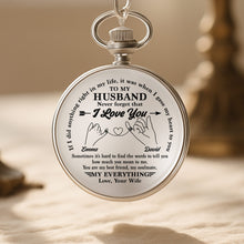 Load image into Gallery viewer, Personalized Silver Pocket Watch Custom Message Gift for Husband